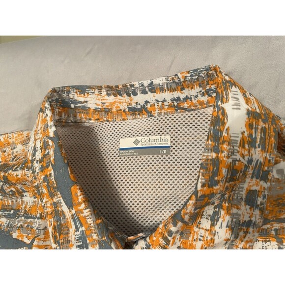 Columbia Shirt Men Size L Orange & Gray Fish Pattern PFG Button Up Fishing Shirt - Picture 8 of 10